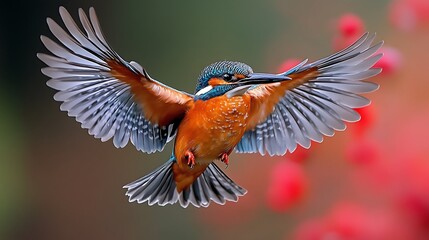 Fototapeta premium A Colorful Kingfisher Bird in Flight Soaring Gracefully