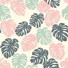 Tropical Paradise Seamless Pattern Delicate Pastel Monstera Leaves on a Light Background © Ilja