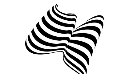 Black and White Stripe. Abstract Seamless Liquid Ribbon for Promos, Banners, Posters, Social Media, Cards, Covers. Optical Geometric Op Art Illusion in 80s-90s Style. Vector illustration.