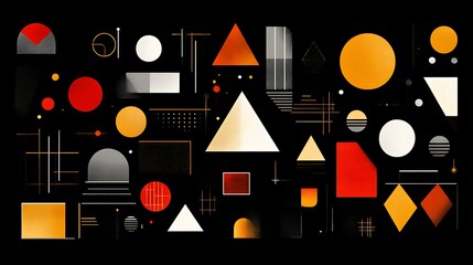 Abstract Geometric Art Composition in Red Orange and Black