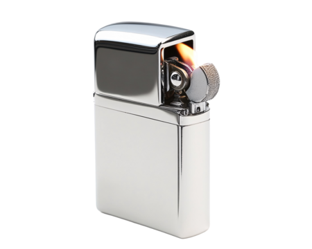 Isolated Silver Lighter with Flame