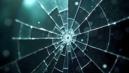 Fototapeta premium Shattered glass with deep cracks and scattered fragments creating a chaotic and broken look