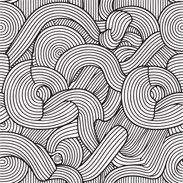 Pattern for coloring book. Hand drawn swirls, ringlets, sea waves, Van Gogh sky. Doodle, vector, zentangle design element. Adult coloring book.
