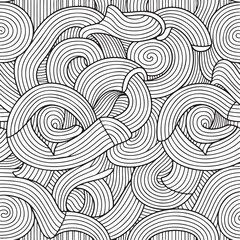 Fototapeta premium Pattern for coloring book. Hand drawn swirls, ringlets, sea waves, Van Gogh sky. Doodle, vector, zentangle design element. Adult coloring book.