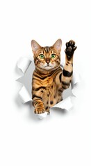 Bengal Cat Peeking Through Torn Paper - Playful and Exotic Feline Charm