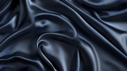 Fototapeta premium Dark Blue Satin Draped Luxurious Fabric Texture