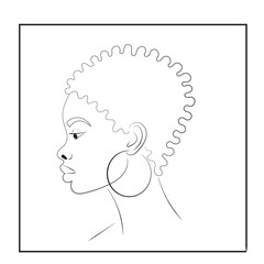 Line Art Portrait of African American Woman with Short Hair and Large Hoop Earring