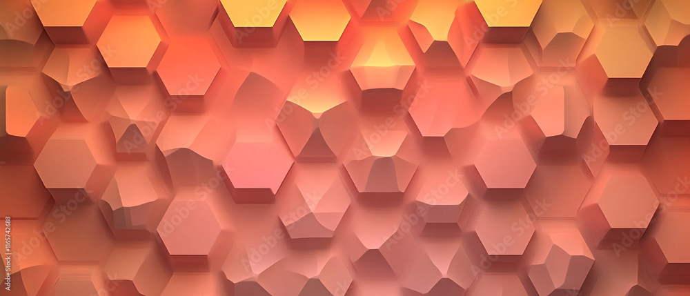 Poster seamless 3d hexagonal pattern with warm gradient colors and depth variations