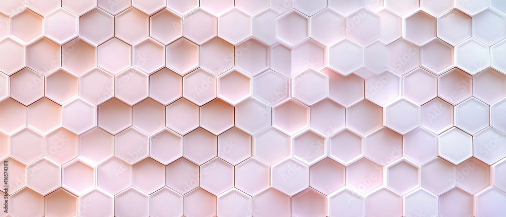Poster Seamless 3D Hexagonal Pattern with Soft Pastel Colors and Depth Variations