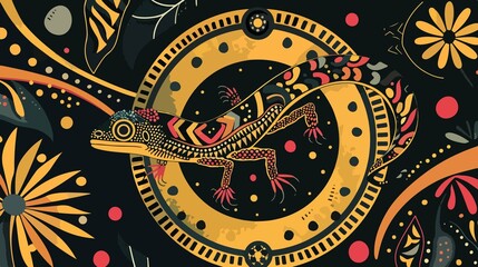 Bohemian Tribal Ethnic Background with Lizard Icon