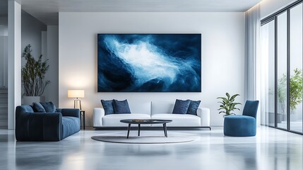 Wide angle serenity digital art for contemporary living rooms