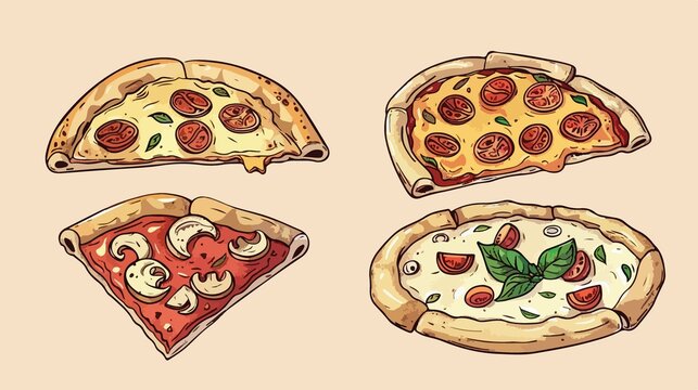 Trendy Hand-Drawn Italian Pizza Logos Elements for Creative Designs - Powered by Adobe
