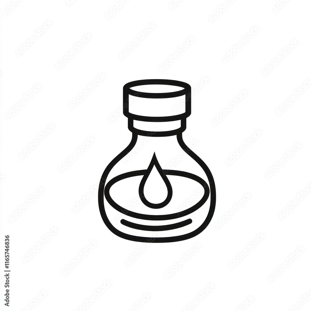 Poster a simple line drawing of a bottle with a drop of liquid