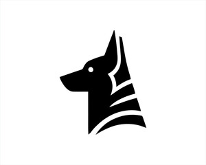 Dog Logo design template. Dog head icon. Vector illustration. Simple silhouette. Flat style. Cartoon dog face logo. Animal logotype concept. 