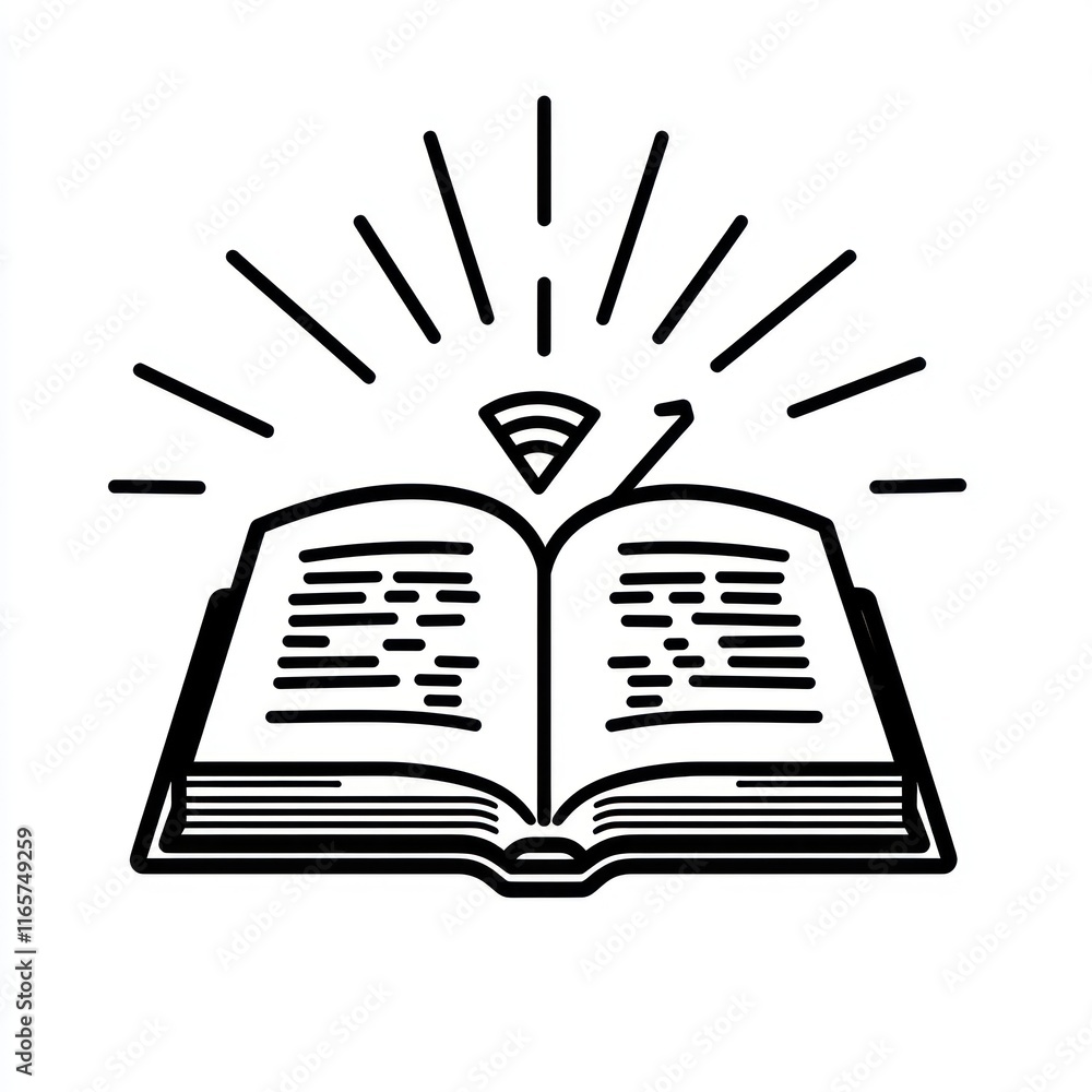 Poster open book with wifi signal above illuminating knowledge