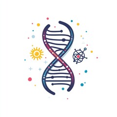 DNA Helix Scientific Illustration Featuring Atom Sun and Dots