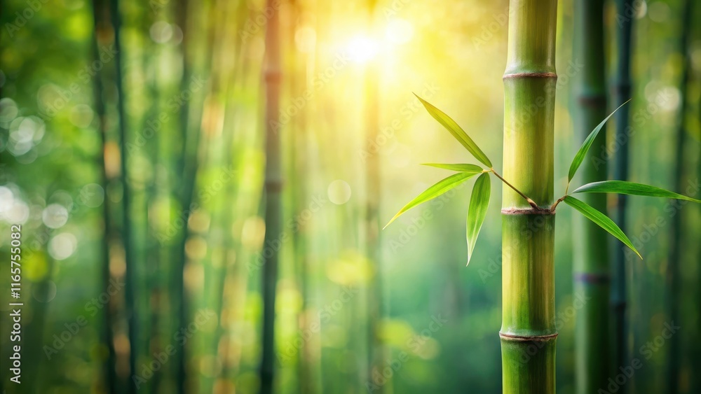 Wall mural Serene Bamboo Grove at Sunrise A Close-Up of a Vibrant Green Stem with Lush Foliage