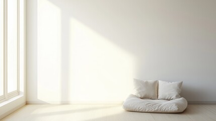 Tranquil Japanese-Inspired Reading Nook with Minimalist Interior Design and Soft Cushions for Literature Lovers