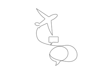 Speech bubble one line drawing of minimalist vector icon with black and white 
