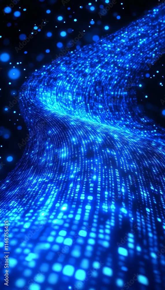 Poster futuristic digital data flow, digital transformation, artificial intelligence, matrix field.