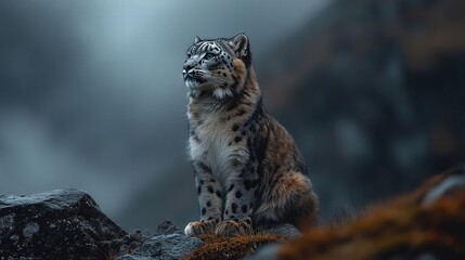 Obraz premium [Animated wolf character in fantasy landscape] Animated wolf character sitting on rock in fantasy landscape scene from The Secret Life of Pets movie