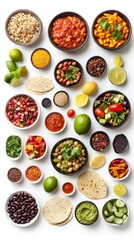 Vibrant Fiesta Food Display: A Colorful Array of Mexican Cuisine Ingredients