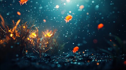 Enchanted Underwater Realm: Glowing Flora and Dancing Fish