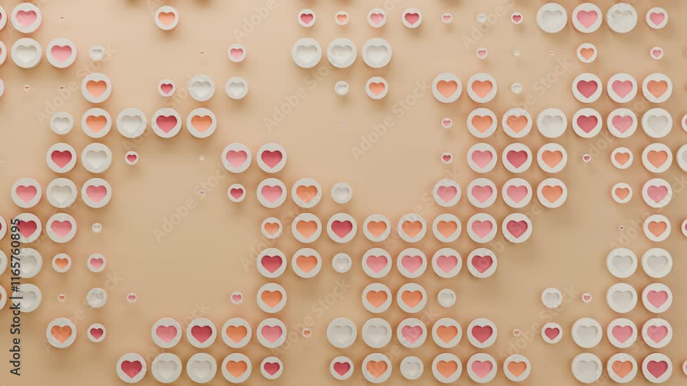 Aufkleber abstract animated background of a variety of 3d valentine's day symbols. the hearts on the discs cha