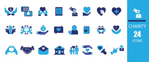 charity icon set of 24 with white background