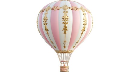  a hot air balloon with pink and white stripes,