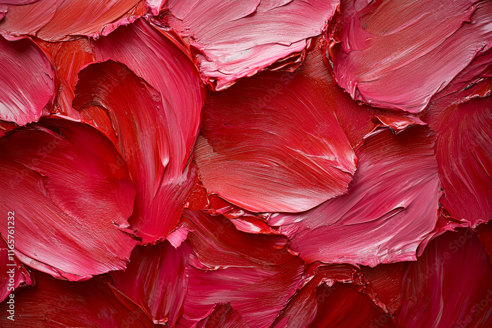 Poster Abstract Red and Pink Paint Strokes with Layered Textured Patterns