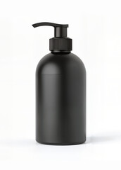 Black plastic bottle with pump dispenser for branding, Cosmetic bottle with pump mockup on isolated white background, 3d render illustration stock photo