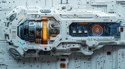 Fototapeta premium Futuristic White Mechanical Device with Lights.