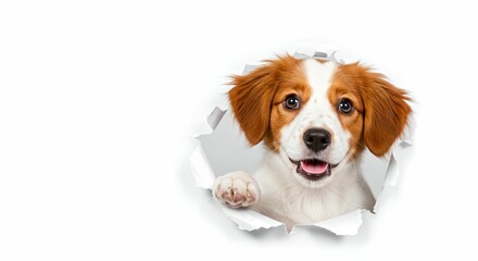 Playful Kooikerhondje Puppy Breaking Through Torn Paper - Dutch Spaniel Breed Delight