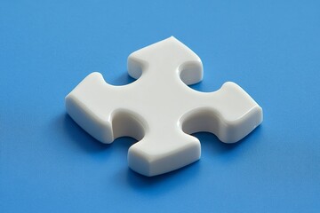 Single white puzzle piece on blue background. (1)