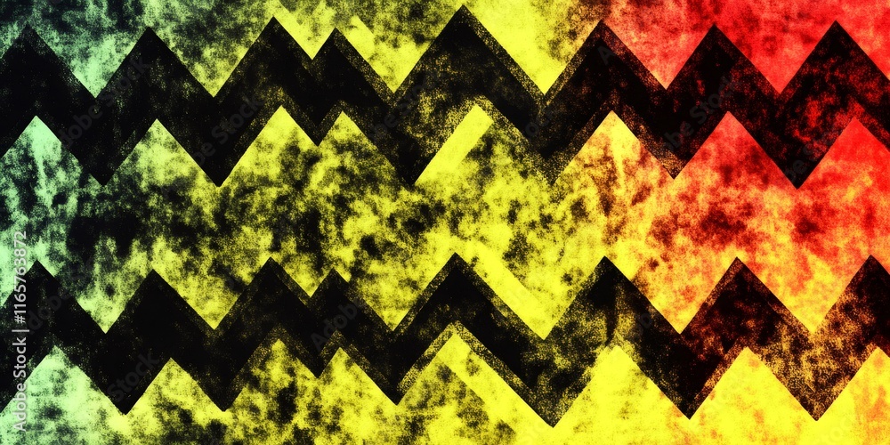 Poster grunge zigzag pattern creating an abstract background with black, red and yellow colors, ideal for w