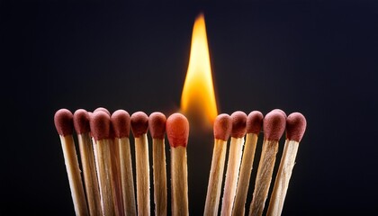 burning match on black background