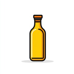 A Yellow Glass Bottle With An Orange Cap Stands Alone