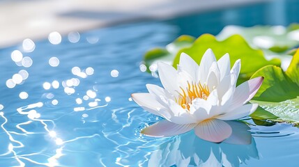 Serene White Water Lily in Blue Water