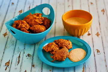 seafood fritters with a spicy remoulade dipping sauce