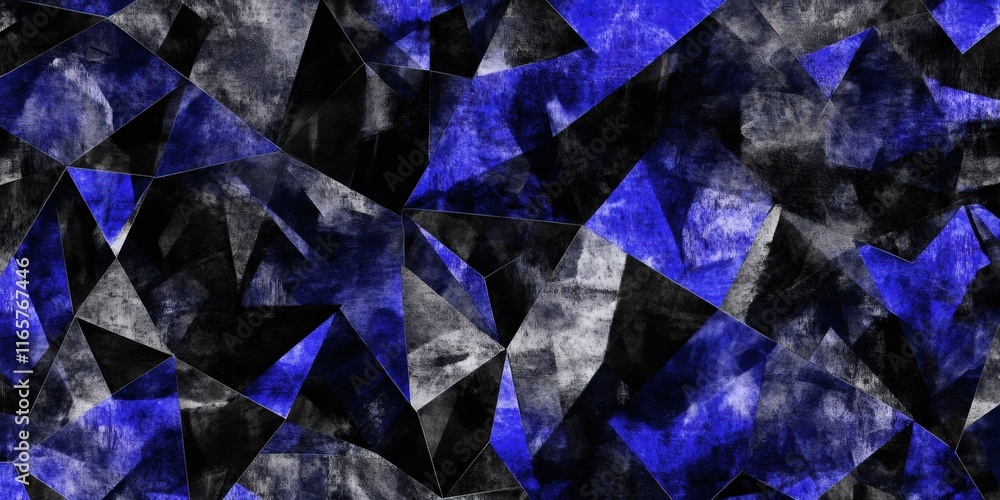 Poster abstract background with geometric shapes in blue and black colors creating a modern and textured de