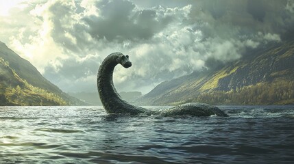 Naklejka premium Loch Ness Monster in the Scottish Highlands: A Mystical Encounter