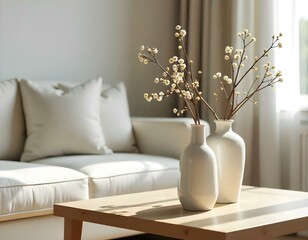 ceramic vase on table in bright living room