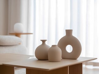 ceramic vase on table in bright living room