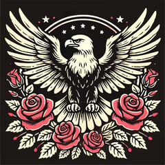 illustration of an eagle with roses
