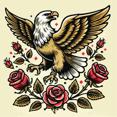 illustration of an eagle with roses