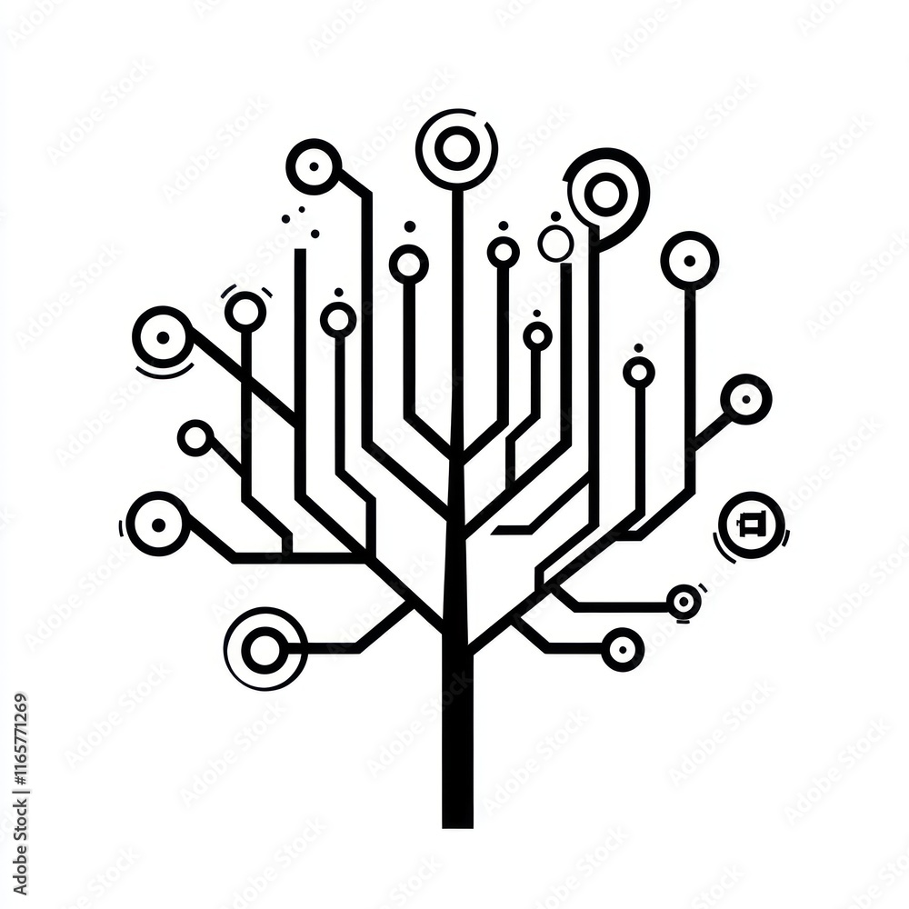 Poster abstract circuitry tree design illustrating network connections