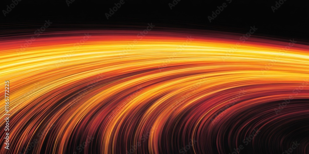 Poster luminous golden lines creating concentric circular patterns, emanating from central point against de