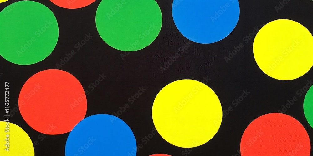 Poster glowing neon dots pulsing dynamically, forming vivid geometric pattern spreading across deep black b