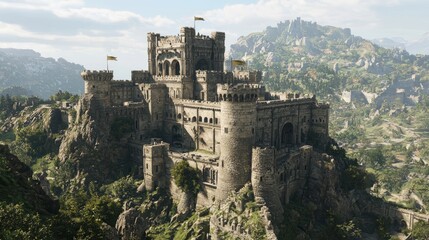 Fototapeta premium Majestic Byzantine Fortress: A Symbol of Strength and History - Photorealistic Ultra-Detailed Artwork